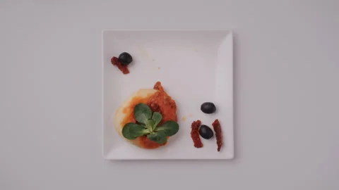 Flat Lay Pizza Toast Plate Stop Motion Stock Footage 255675810