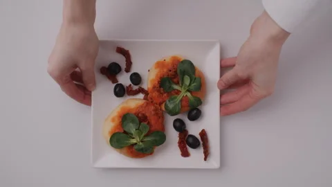 A Flat Lay Pizza Toast Plate Placing Stock Footage 255676418