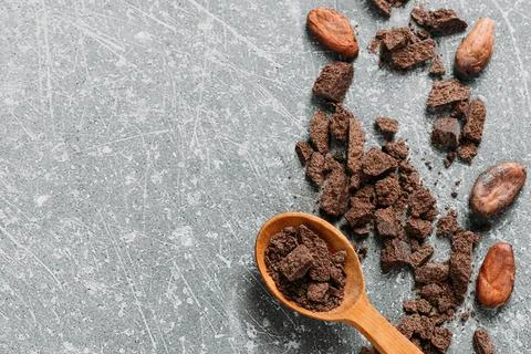 Flat lay raw fermented. organic cacao beans for chocolate Stock Photos