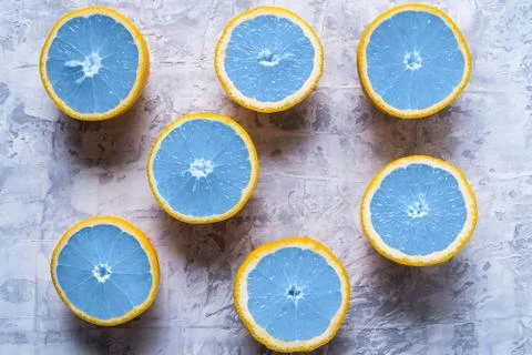 Flat lay the raw fresh citrus orange fruit toned in the color of the year 202 Stock Illustration