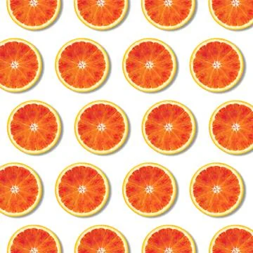 Flat lay red orange fruit slices pattern on white background Stock Illustration