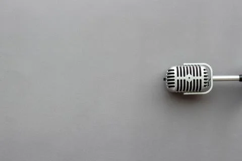 Flat lay of retro classic microphone with space for text Stock Photos