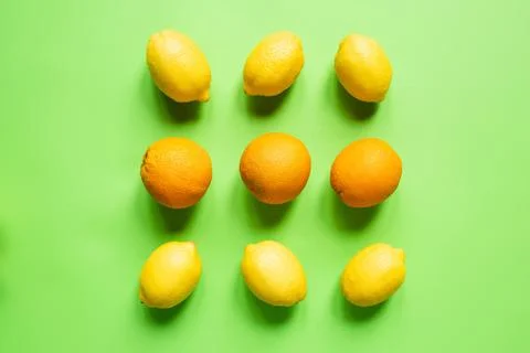 Flat lay ripe yellow lemons Stock Photos