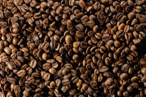 Flat Lay of Roasted Coffee Beans Background Stock Photos