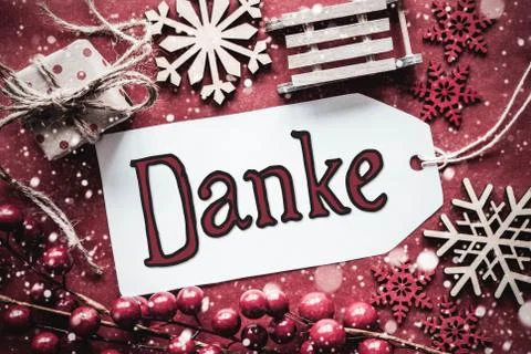 Flat Lay, Rustic Decoration, Calligraphy Danke Means Thank You Stock Photos