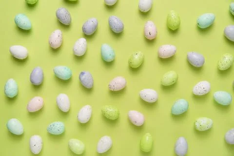 Flat lay of scattered eggs Stock Photos