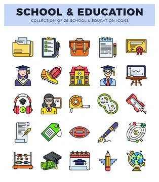 Flat lay school and education icons with graphic elements. Stock Illustration