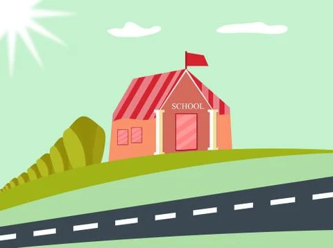 Flat lay of the school building for back to school poster design Ilustración de archivo