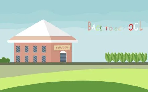Flat lay of the school building for back to school poster Ilustración de archivo