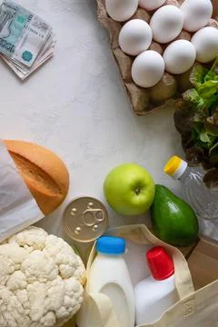 Flat lay from a set of different products. Stock Photos