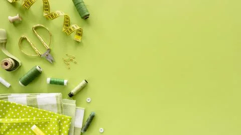 Flat lay sewing essentials Resolution and high quality beautiful photo Stock Photos