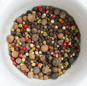 A flat lay of simple collection of spice on the colorful surface, dry food Stock Photos
