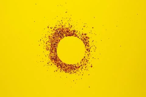 A flat lay of simple collection of spice on the colorful surface, dry food Foto stock