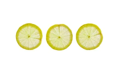 Flat lay Slice of lemon  isolated on a white background Stock Photos