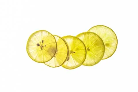 Flat lay Slice of lemon  isolated on a white background Stock Photos