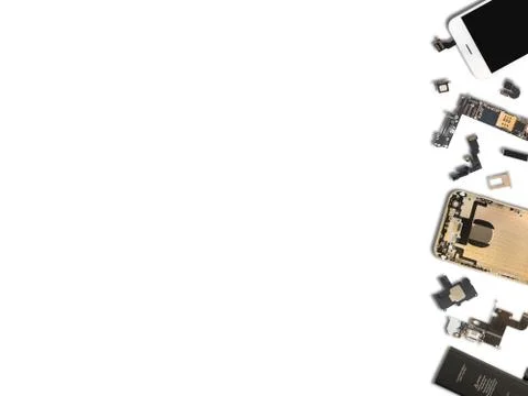 Flat Lay of smart phone components isolate Stock Photos