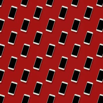 Flat lay smartphone seamless pattern design, mockup on a red background Stock Photos