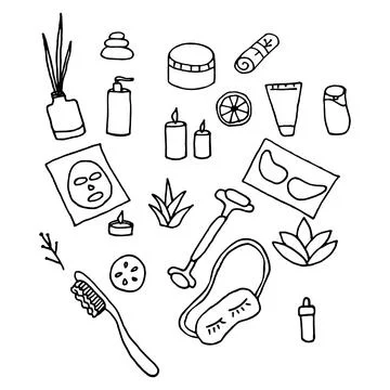 Flat lay of spa essentials and bath accessories Stock Illustration