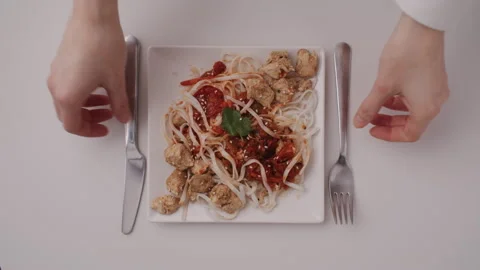 Flat Lay Spaghetti Plate Placing Stock Footage 255675270