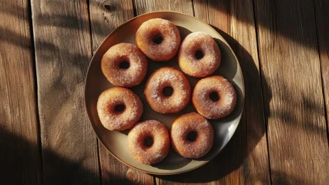 Flat Lay of Spiced Apple Cider Donuts with Cinnamon Sugar Stock Footage 283354741