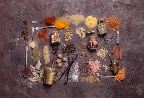 Flat lay spices Stock Photos