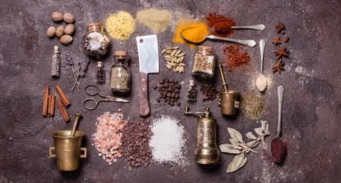 Flat lay spices Stock Photos
