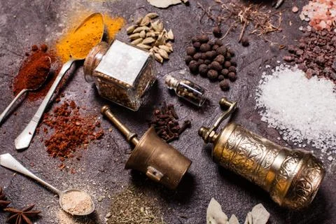 Flat lay spices Stock Photos