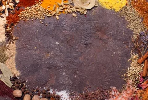 Flat lay spicy frame Stock Photos