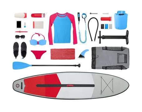 Flat lay of stand up paddle board 스톡 사진