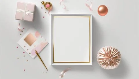 Flat lay style top view birthday card clean white background Stock Illustration