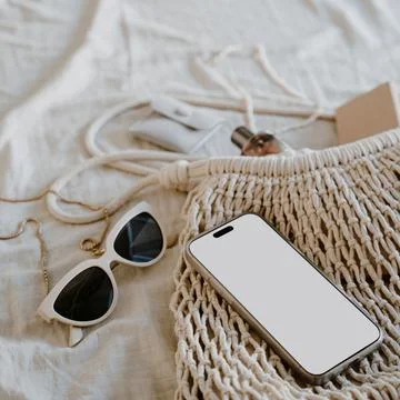 Flat Lay of Summer Accessories on Neutral Background Stock Photos