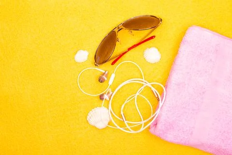 Flat lay summer background or composition Foto stock