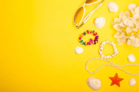 Flat lay summer background or composition Stock Photos