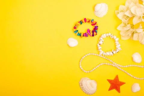 Flat lay summer background or composition Stock Photos