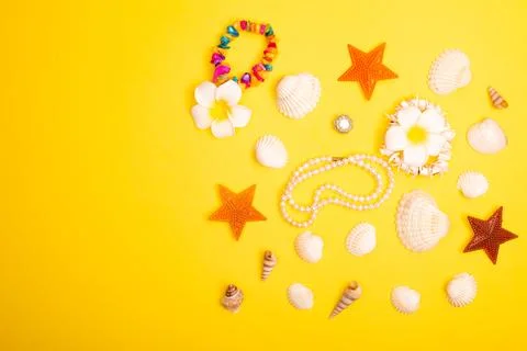 Flat lay summer background or composition Stock Photos