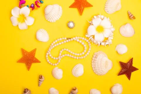 Flat lay summer background or composition Stock Photos