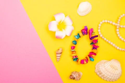 Flat lay summer background or composition Stock Photos