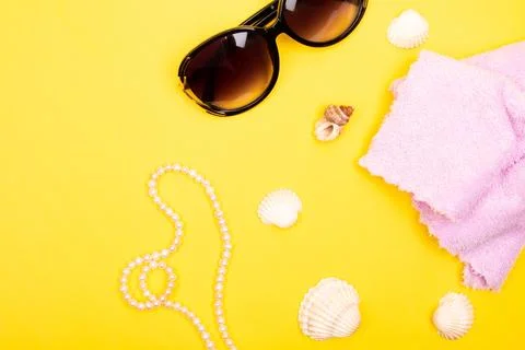 Flat lay summer background or composition Stock Photos