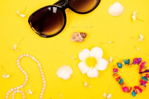 Flat lay summer background or composition Stock Photos