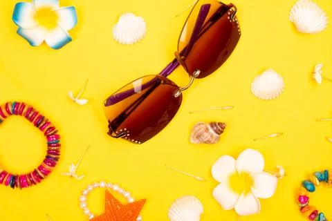 Flat lay summer background or composition Stock Photos