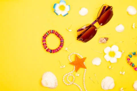 Flat lay summer background or composition Stock Photos