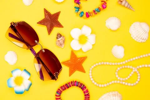 Flat lay summer background or composition Stock Photos