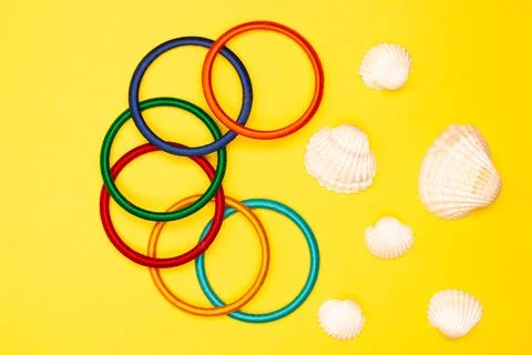 Flat lay summer background or composition Stock Photos