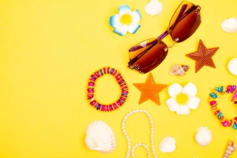 Flat lay summer background or composition Stock Photos