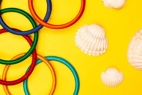 Flat lay summer background or composition Stock Photos