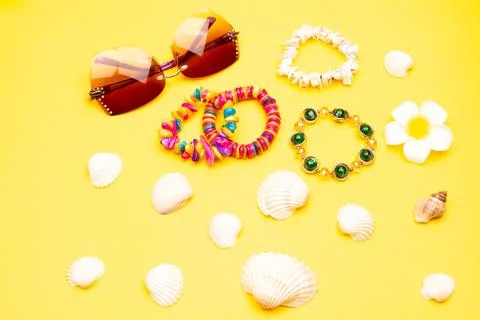 Flat lay summer background or composition Stock Photos