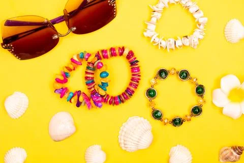 Flat lay summer background or composition Stock Photos