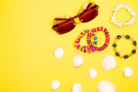 Flat lay summer background or composition Foto stock