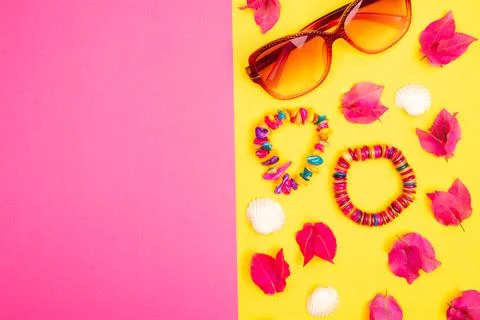 Flat lay summer background or composition Stock Photos