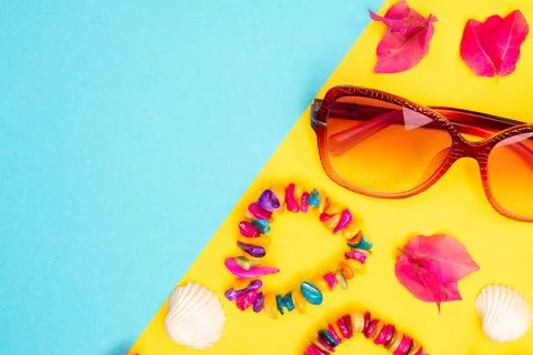 Flat lay summer background or composition Stock Photos